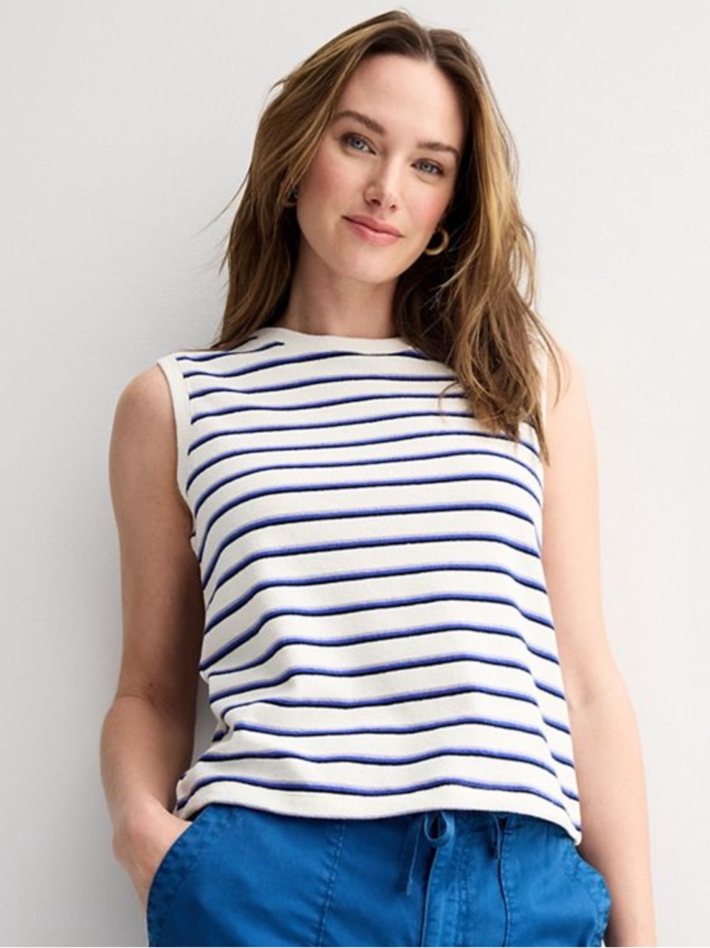 NWT Sonoma multi blue stripe boxy tank top size XXL